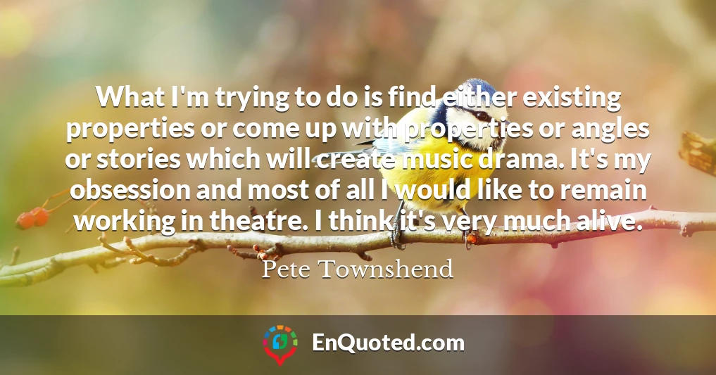 What I'm trying to do is find either existing properties or come up with properties or angles or stories which will create music drama. It's my obsession and most of all I would like to remain working in theatre. I think it's very much alive.