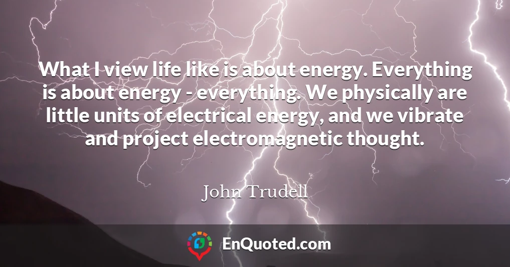 What I view life like is about energy. Everything is about energy - everything. We physically are little units of electrical energy, and we vibrate and project electromagnetic thought.