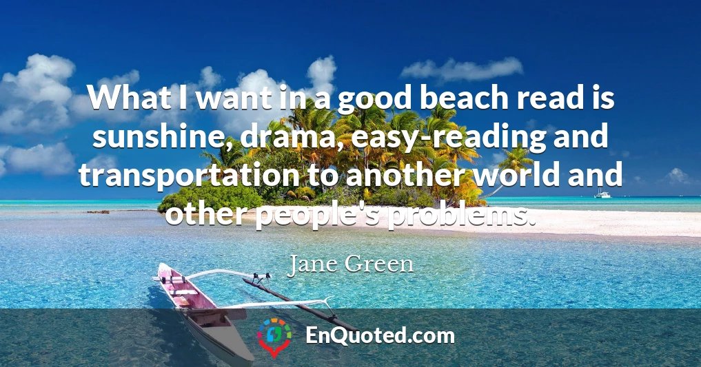What I want in a good beach read is sunshine, drama, easy-reading and transportation to another world and other people's problems.