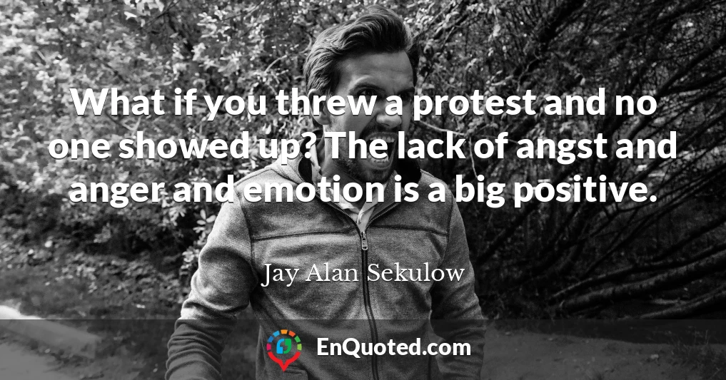 What if you threw a protest and no one showed up? The lack of angst and anger and emotion is a big positive.