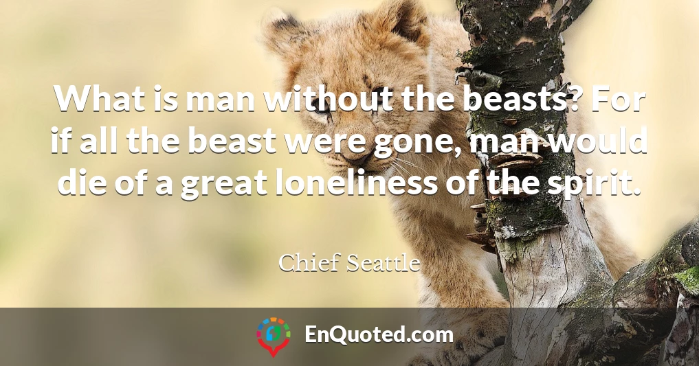 What is man without the beasts? For if all the beast were gone, man would die of a great loneliness of the spirit.