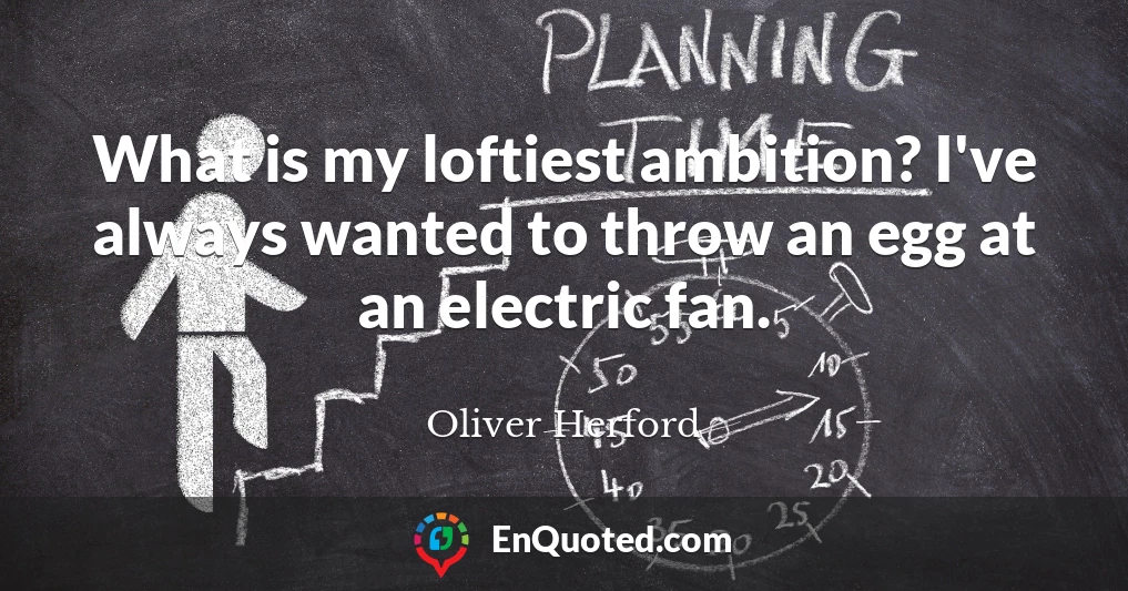 What is my loftiest ambition? I've always wanted to throw an egg at an electric fan.