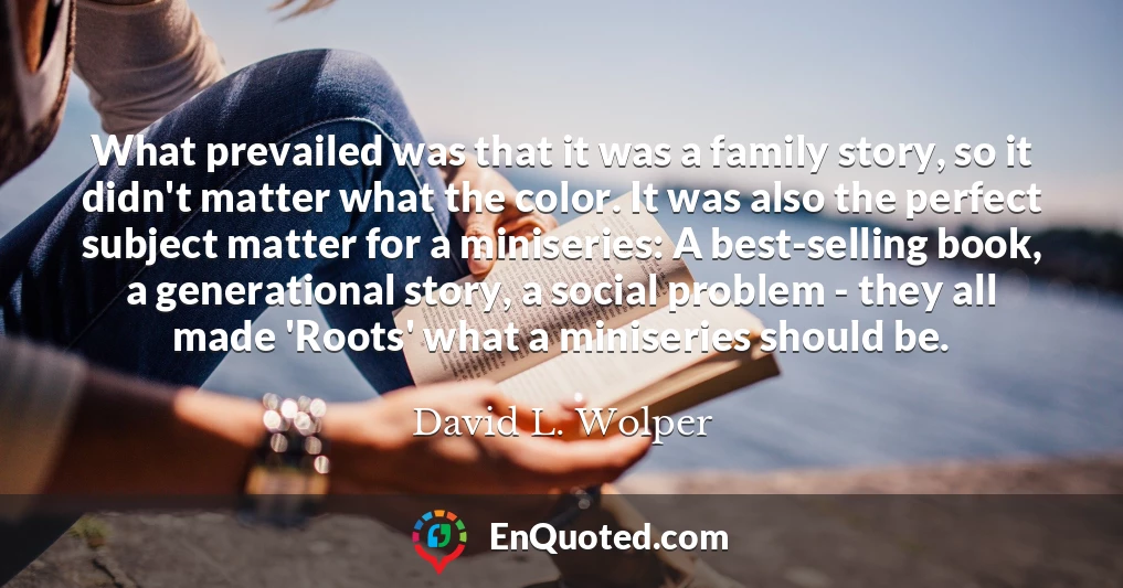 What prevailed was that it was a family story, so it didn't matter what the color. It was also the perfect subject matter for a miniseries: A best-selling book, a generational story, a social problem - they all made 'Roots' what a miniseries should be.