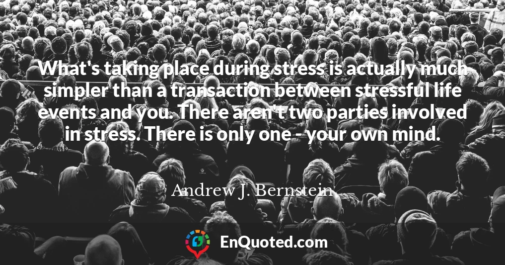 What's taking place during stress is actually much simpler than a transaction between stressful life events and you. There aren't two parties involved in stress. There is only one - your own mind.