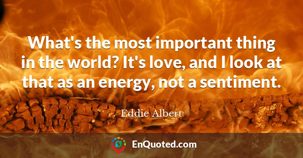 What's the most important thing in the world? It's love, and I look at that as an energy, not a sentiment.