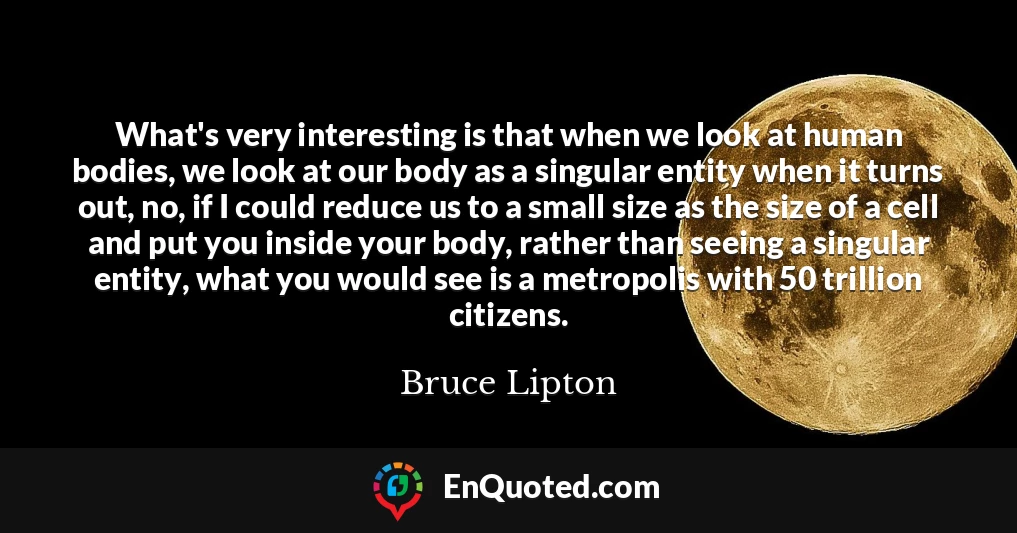 What's very interesting is that when we look at human bodies, we look at our body as a singular entity when it turns out, no, if I could reduce us to a small size as the size of a cell and put you inside your body, rather than seeing a singular entity, what you would see is a metropolis with 50 trillion citizens.