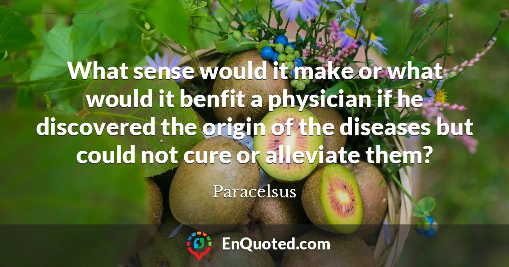 What sense would it make or what would it benfit a physician if he discovered the origin of the diseases but could not cure or alleviate them?