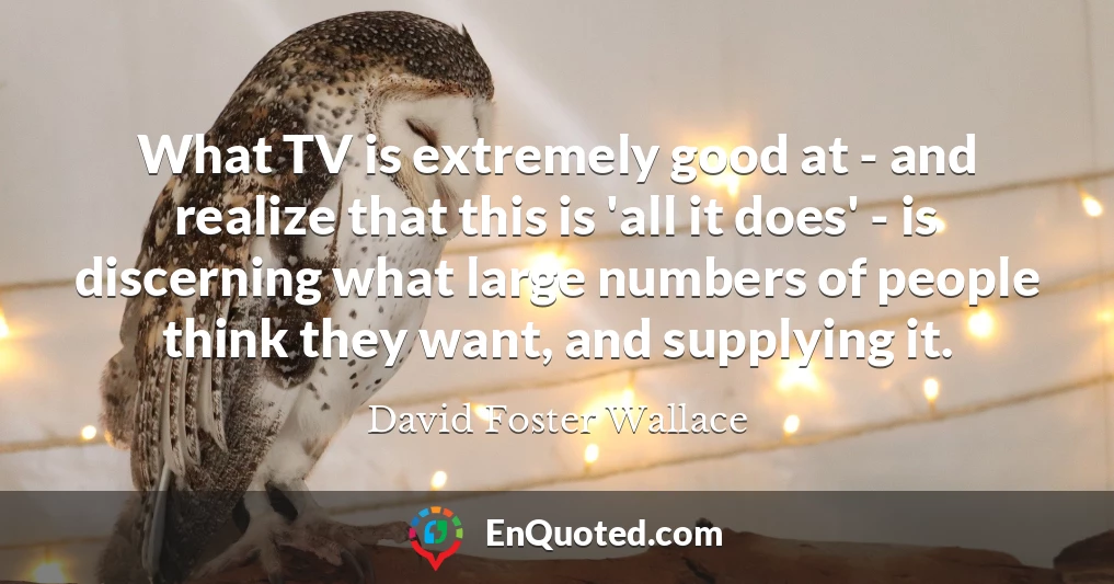 What TV is extremely good at - and realize that this is 'all it does' - is discerning what large numbers of people think they want, and supplying it.