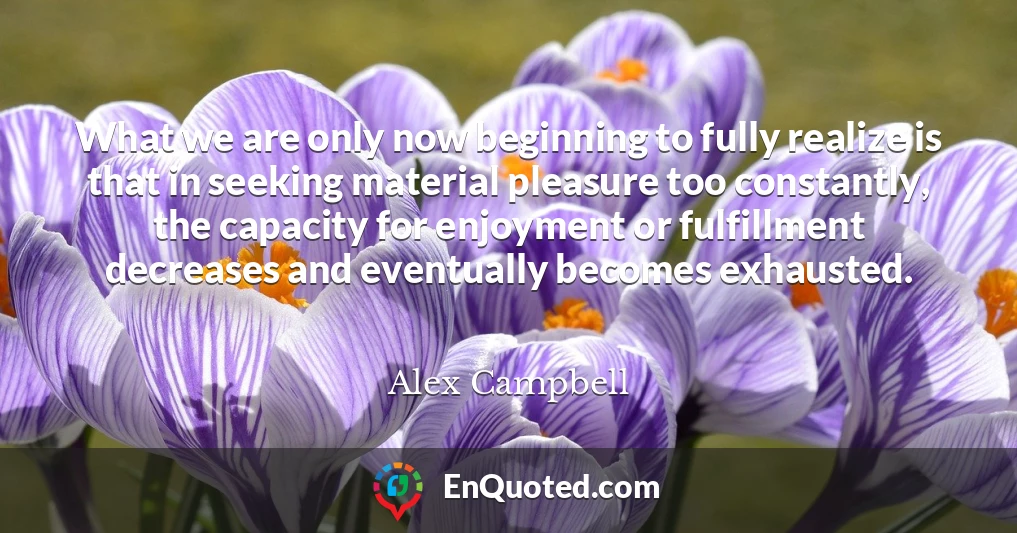 What we are only now beginning to fully realize is that in seeking material pleasure too constantly, the capacity for enjoyment or fulfillment decreases and eventually becomes exhausted.