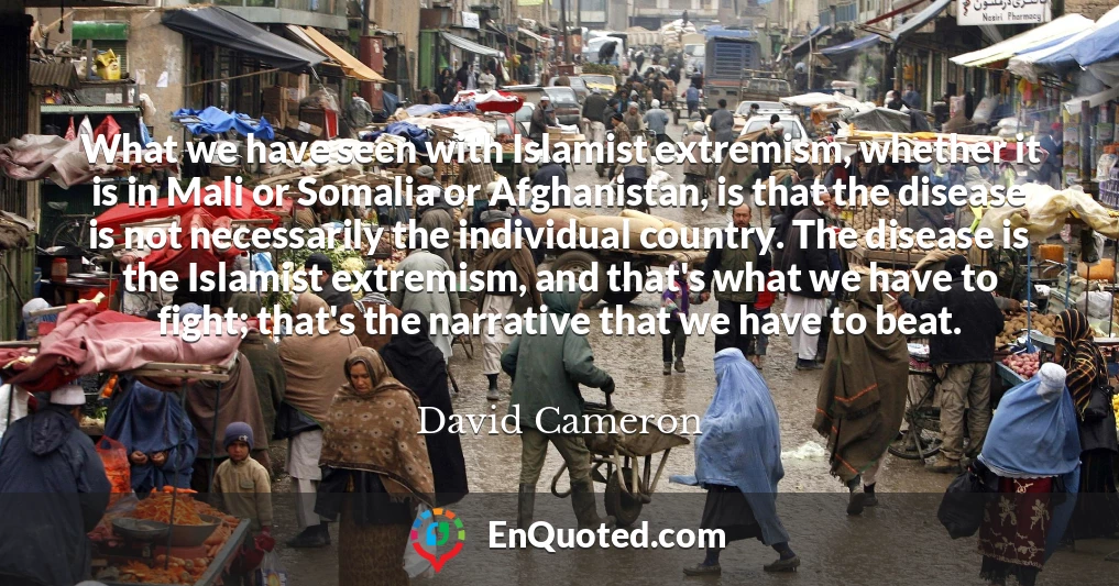 What we have seen with Islamist extremism, whether it is in Mali or Somalia or Afghanistan, is that the disease is not necessarily the individual country. The disease is the Islamist extremism, and that's what we have to fight; that's the narrative that we have to beat.