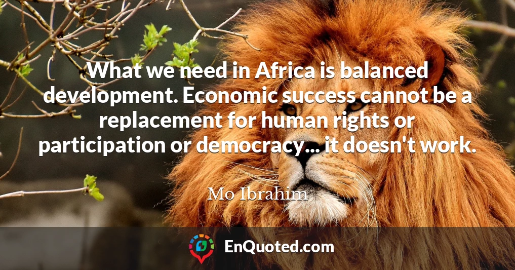 What we need in Africa is balanced development. Economic success cannot be a replacement for human rights or participation or democracy... it doesn't work.