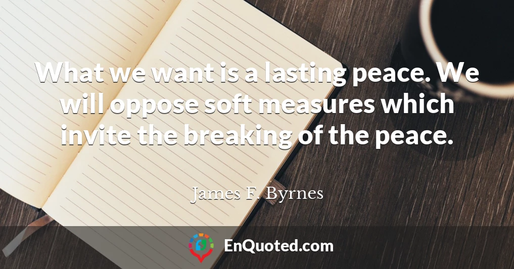 What we want is a lasting peace. We will oppose soft measures which invite the breaking of the peace.