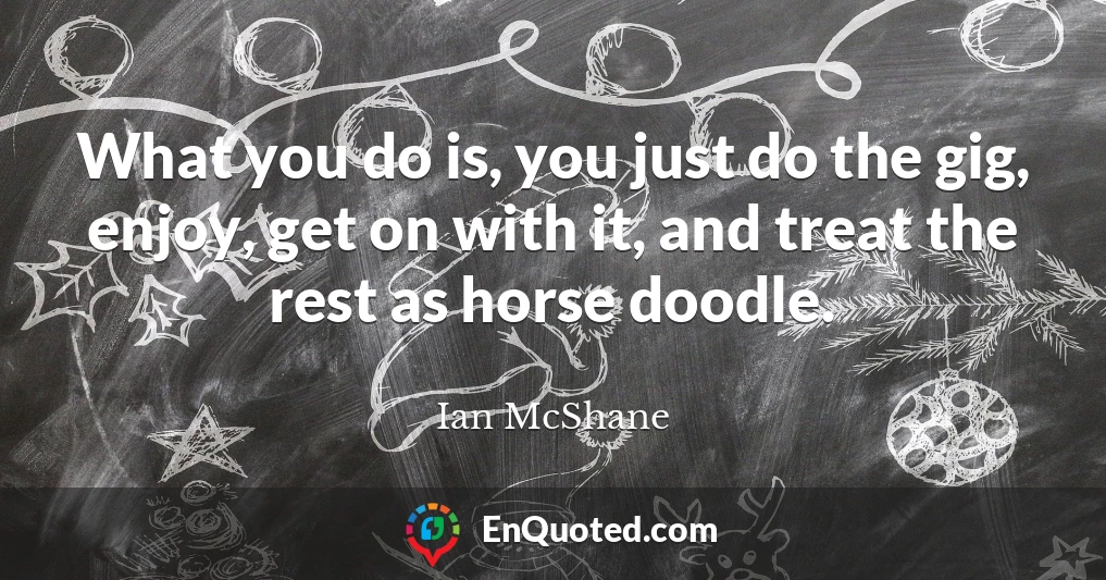 What you do is, you just do the gig, enjoy, get on with it, and treat the rest as horse doodle.