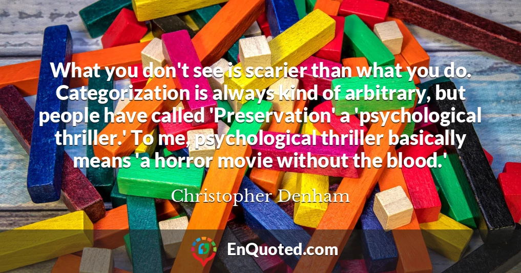 What you don't see is scarier than what you do. Categorization is always kind of arbitrary, but people have called 'Preservation' a 'psychological thriller.' To me, psychological thriller basically means 'a horror movie without the blood.'