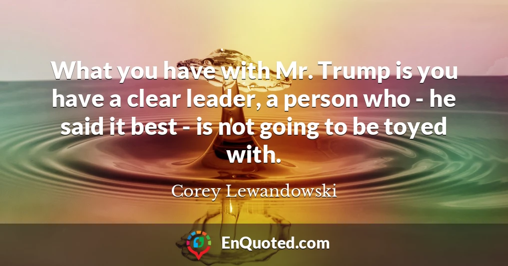 What you have with Mr. Trump is you have a clear leader, a person who - he said it best - is not going to be toyed with.