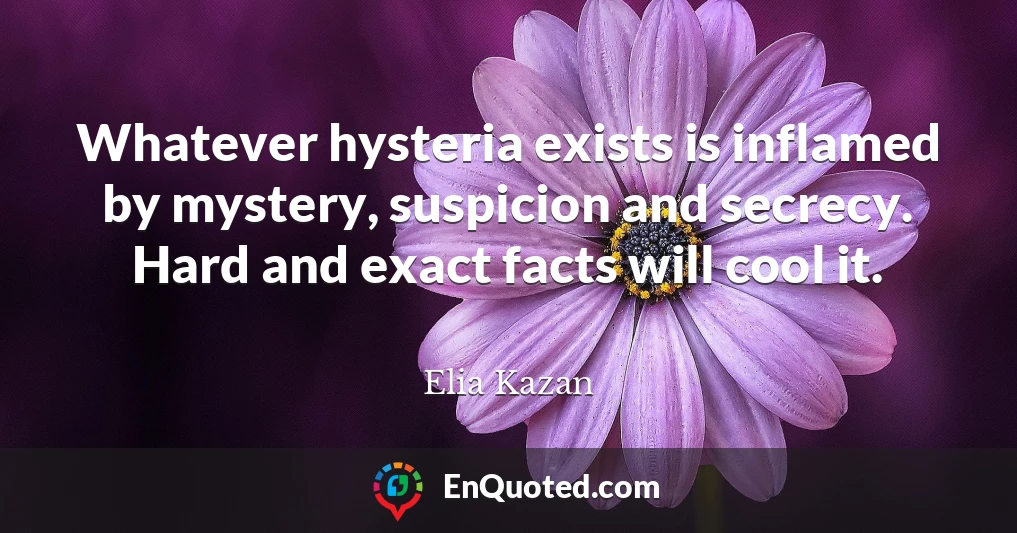 Whatever hysteria exists is inflamed by mystery, suspicion and secrecy. Hard and exact facts will cool it.