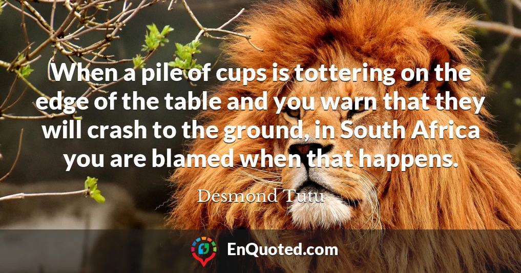 When a pile of cups is tottering on the edge of the table and you warn that they will crash to the ground, in South Africa you are blamed when that happens.