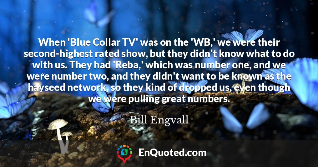 When 'Blue Collar TV' was on the 'WB,' we were their second-highest rated show, but they didn't know what to do with us. They had 'Reba,' which was number one, and we were number two, and they didn't want to be known as the hayseed network, so they kind of dropped us, even though we were pulling great numbers.