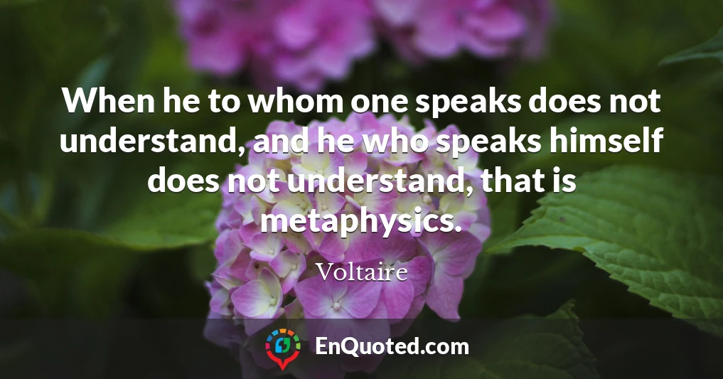 When he to whom one speaks does not understand, and he who speaks himself does not understand, that is metaphysics.