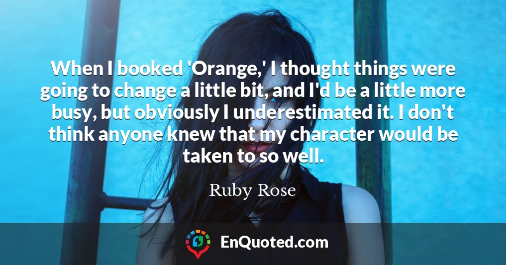 When I booked 'Orange,' I thought things were going to change a little bit, and I'd be a little more busy, but obviously I underestimated it. I don't think anyone knew that my character would be taken to so well.