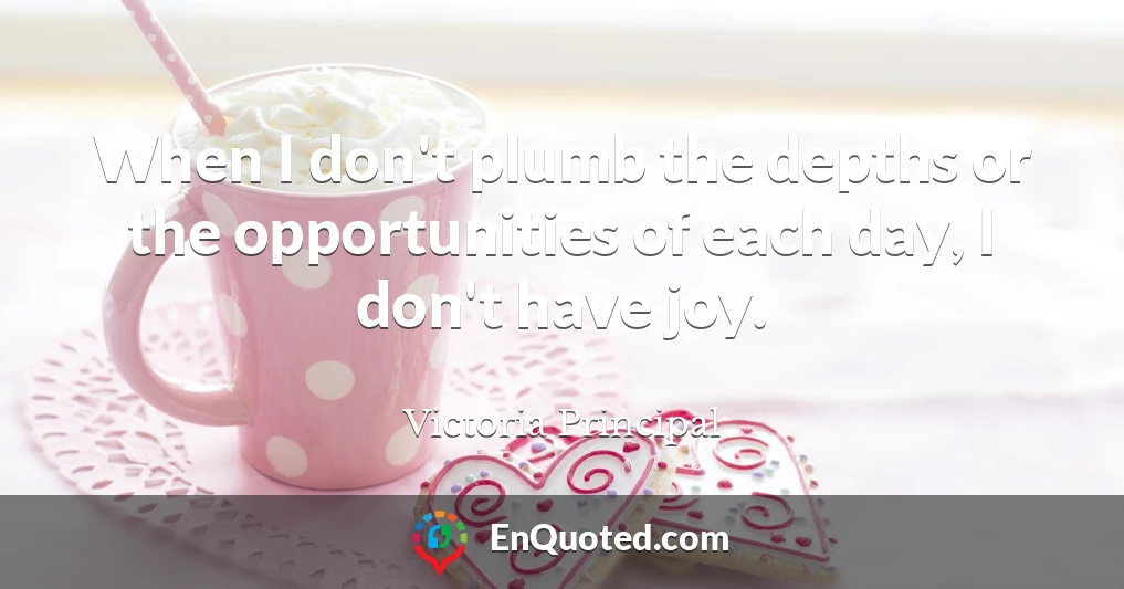 When I don't plumb the depths or the opportunities of each day, I don't have joy.