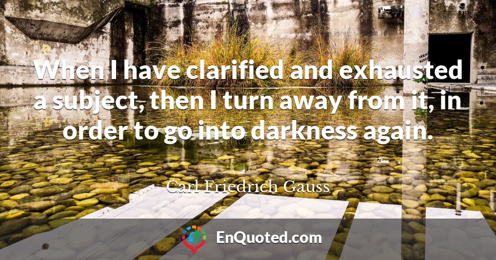 When I have clarified and exhausted a subject, then I turn away from it, in order to go into darkness again.
