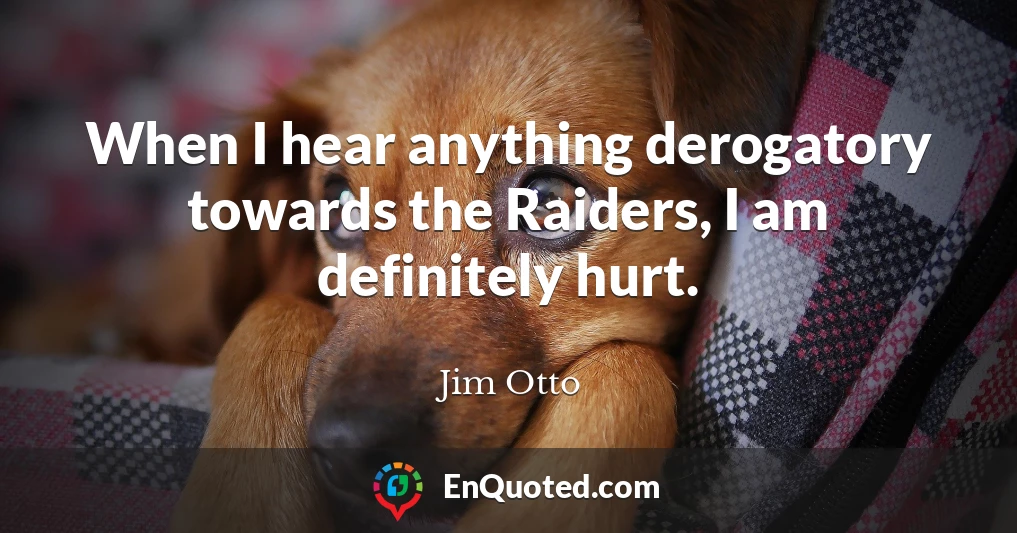 When I hear anything derogatory towards the Raiders, I am definitely hurt.