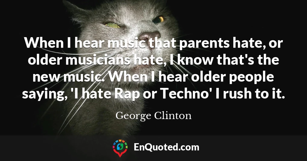When I hear music that parents hate, or older musicians hate, I know that's the new music. When I hear older people saying, 'I hate Rap or Techno' I rush to it.