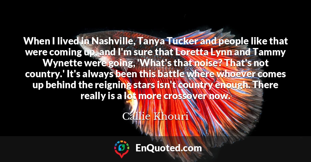 When I lived in Nashville, Tanya Tucker and people like that were coming up, and I'm sure that Loretta Lynn and Tammy Wynette were going, 'What's that noise? That's not country.' It's always been this battle where whoever comes up behind the reigning stars isn't country enough. There really is a lot more crossover now.