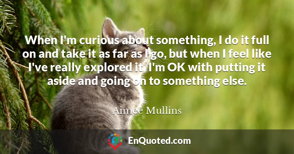 When I'm curious about something, I do it full on and take it as far as I go, but when I feel like I've really explored it, I'm OK with putting it aside and going on to something else.