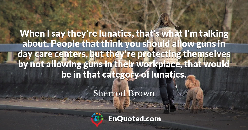 When I say they're lunatics, that's what I'm talking about. People that think you should allow guns in day care centers, but they're protecting themselves by not allowing guns in their workplace, that would be in that category of lunatics.