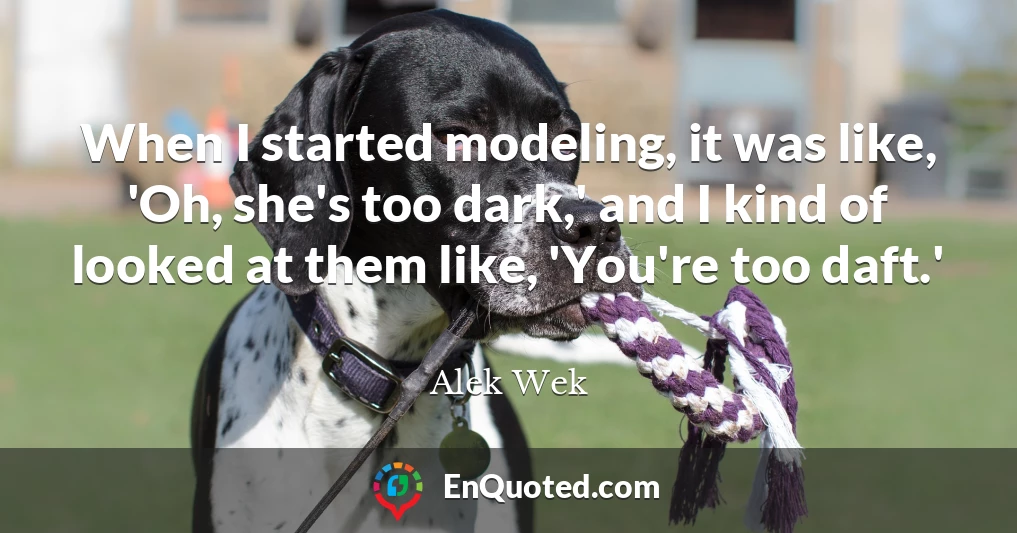 When I started modeling, it was like, 'Oh, she's too dark,' and I kind of looked at them like, 'You're too daft.'