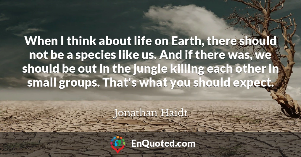 When I think about life on Earth, there should not be a species like us. And if there was, we should be out in the jungle killing each other in small groups. That's what you should expect.