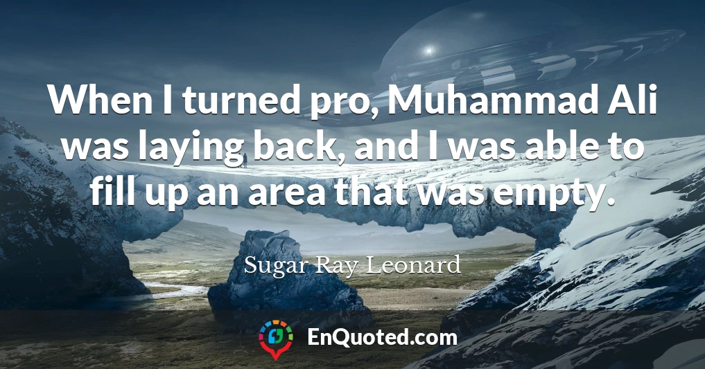 When I turned pro, Muhammad Ali was laying back, and I was able to fill up an area that was empty.