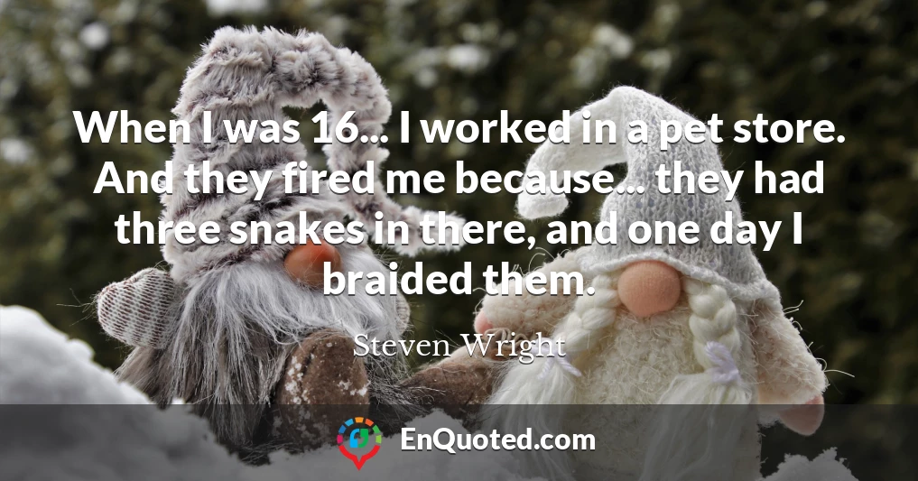 When I was 16... I worked in a pet store. And they fired me because... they had three snakes in there, and one day I braided them.