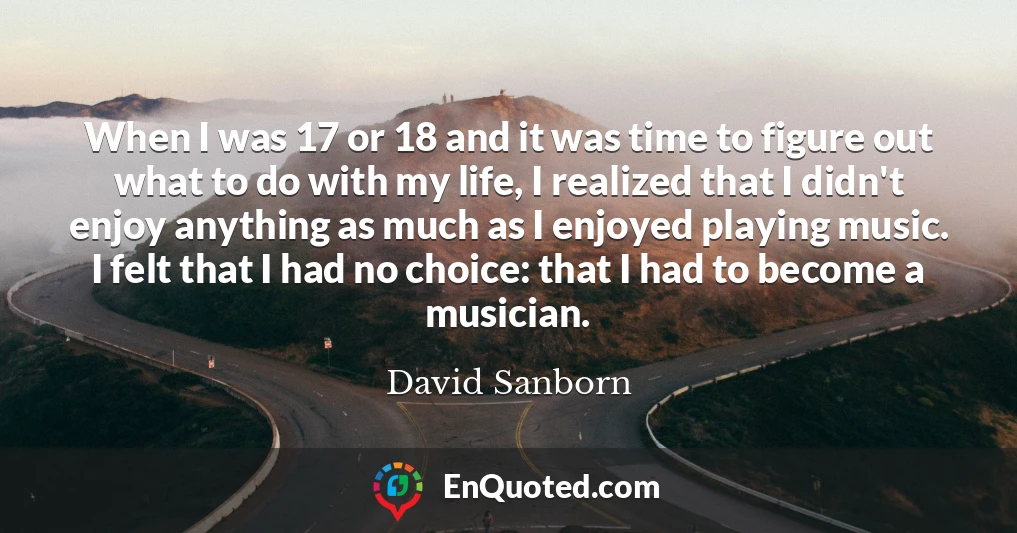When I was 17 or 18 and it was time to figure out what to do with my life, I realized that I didn't enjoy anything as much as I enjoyed playing music. I felt that I had no choice: that I had to become a musician.