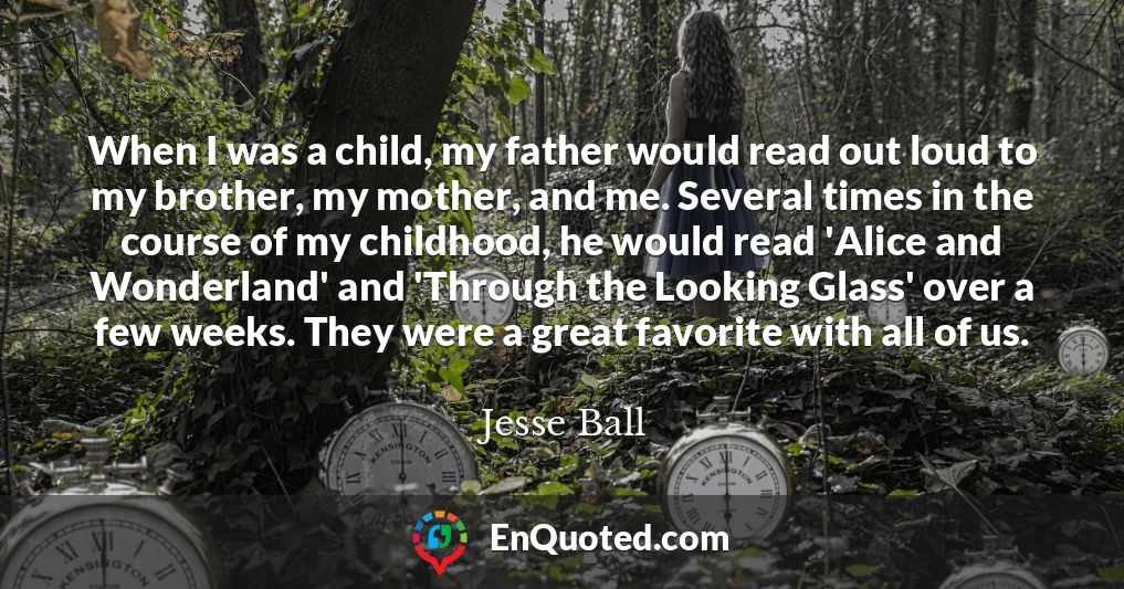 When I was a child, my father would read out loud to my brother, my mother, and me. Several times in the course of my childhood, he would read 'Alice and Wonderland' and 'Through the Looking Glass' over a few weeks. They were a great favorite with all of us.