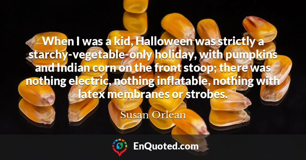 When I was a kid, Halloween was strictly a starchy-vegetable-only holiday, with pumpkins and Indian corn on the front stoop; there was nothing electric, nothing inflatable, nothing with latex membranes or strobes.