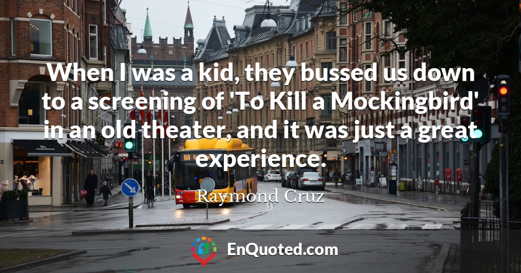 When I was a kid, they bussed us down to a screening of 'To Kill a Mockingbird' in an old theater, and it was just a great experience.