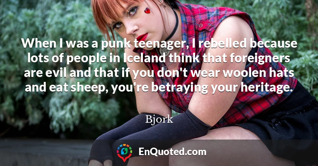 When I was a punk teenager, I rebelled because lots of people in Iceland think that foreigners are evil and that if you don't wear woolen hats and eat sheep, you're betraying your heritage.