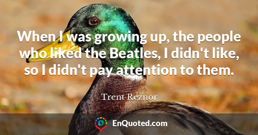 When I was growing up, the people who liked the Beatles, I didn't like, so I didn't pay attention to them.