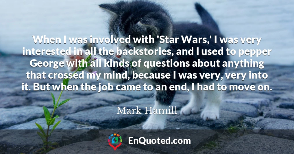 When I was involved with 'Star Wars,' I was very interested in all the backstories, and I used to pepper George with all kinds of questions about anything that crossed my mind, because I was very, very into it. But when the job came to an end, I had to move on.