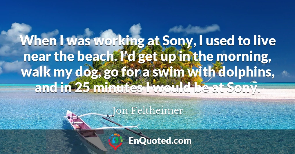 When I was working at Sony, I used to live near the beach. I'd get up in the morning, walk my dog, go for a swim with dolphins, and in 25 minutes I would be at Sony.