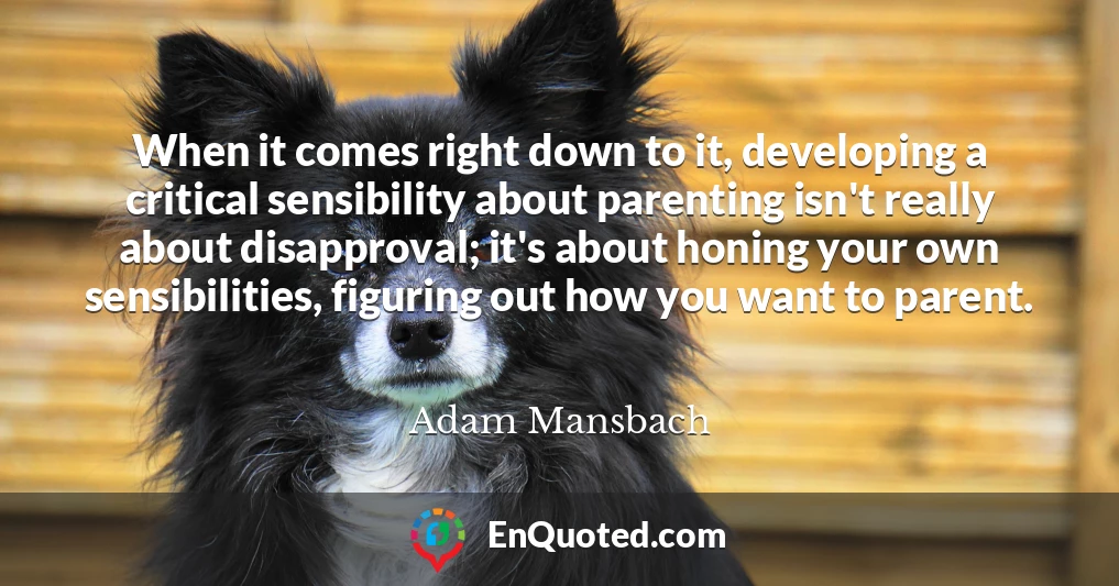 When it comes right down to it, developing a critical sensibility about parenting isn't really about disapproval; it's about honing your own sensibilities, figuring out how you want to parent.