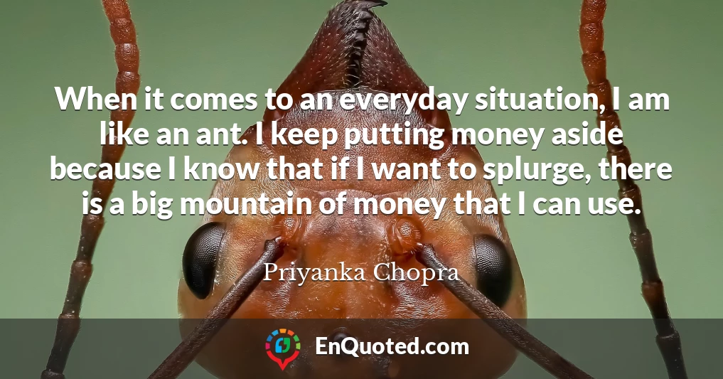 When it comes to an everyday situation, I am like an ant. I keep putting money aside because I know that if I want to splurge, there is a big mountain of money that I can use.