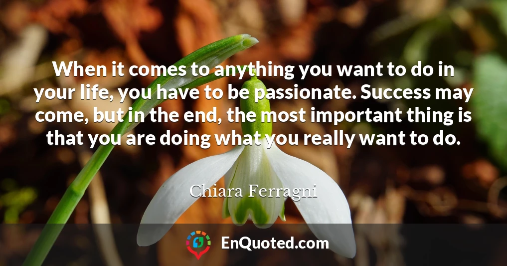 When it comes to anything you want to do in your life, you have to be passionate. Success may come, but in the end, the most important thing is that you are doing what you really want to do.