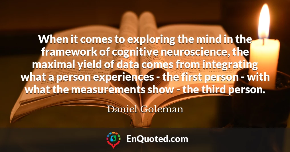 When it comes to exploring the mind in the framework of cognitive neuroscience, the maximal yield of data comes from integrating what a person experiences - the first person - with what the measurements show - the third person.