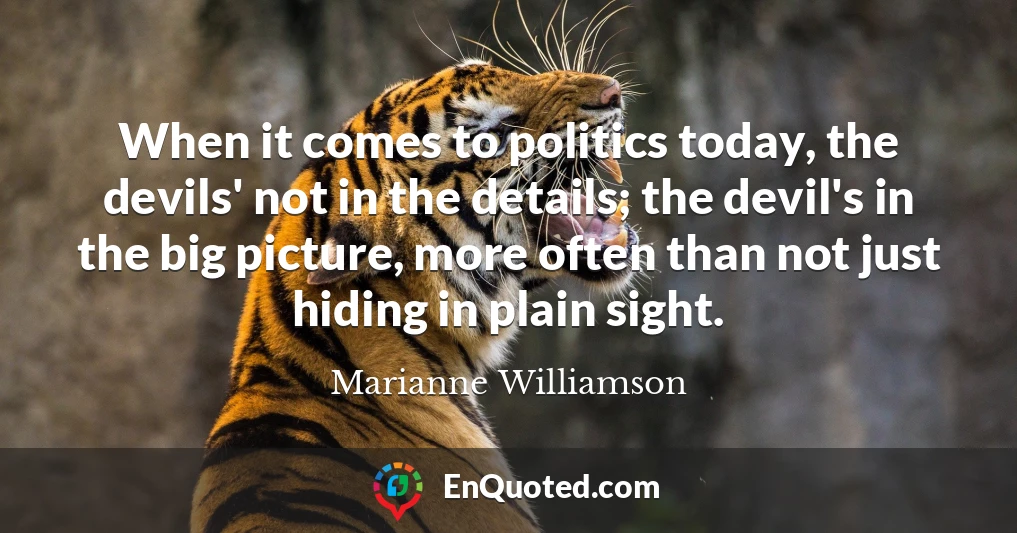 When it comes to politics today, the devils' not in the details; the devil's in the big picture, more often than not just hiding in plain sight.