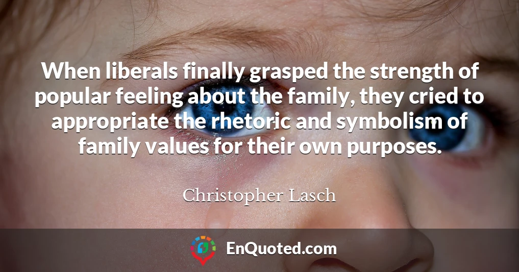 When liberals finally grasped the strength of popular feeling about the family, they cried to appropriate the rhetoric and symbolism of family values for their own purposes.