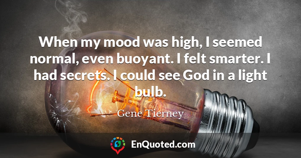 When my mood was high, I seemed normal, even buoyant. I felt smarter. I had secrets. I could see God in a light bulb.